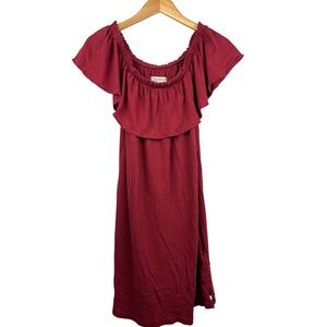 Current/Elliott The Ruffle Dress Rosewood Burgundy Cotton Off Shoulder‎ Mini